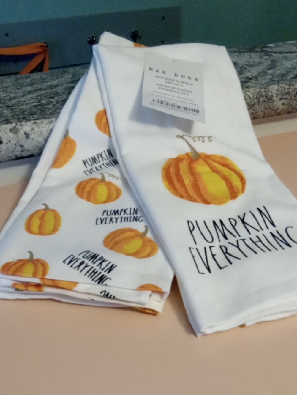 Rae Dunn Fall Kitchen Towels with Orange Pumpkin Design